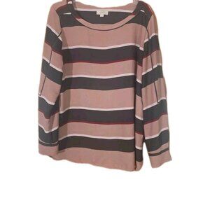 Loft Outlet Pink Striped Sheer Long Sleeve Blouse Top Size L. HL195